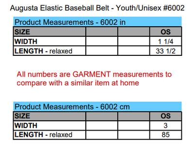 AUGUSTA Elastic Baseball Belt - YOUTH/UNISEX 6002