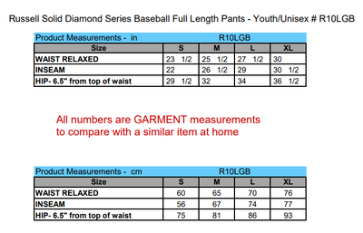 RUSSELL Solid Diamond Series Baseball Full Length Pants 2.0 - YOUTH/UNISEX R10LGB