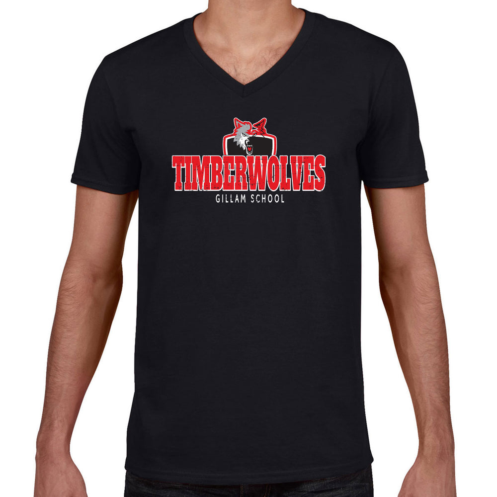 Adult V-Neck - Black - Timberwolves Distressed logo
