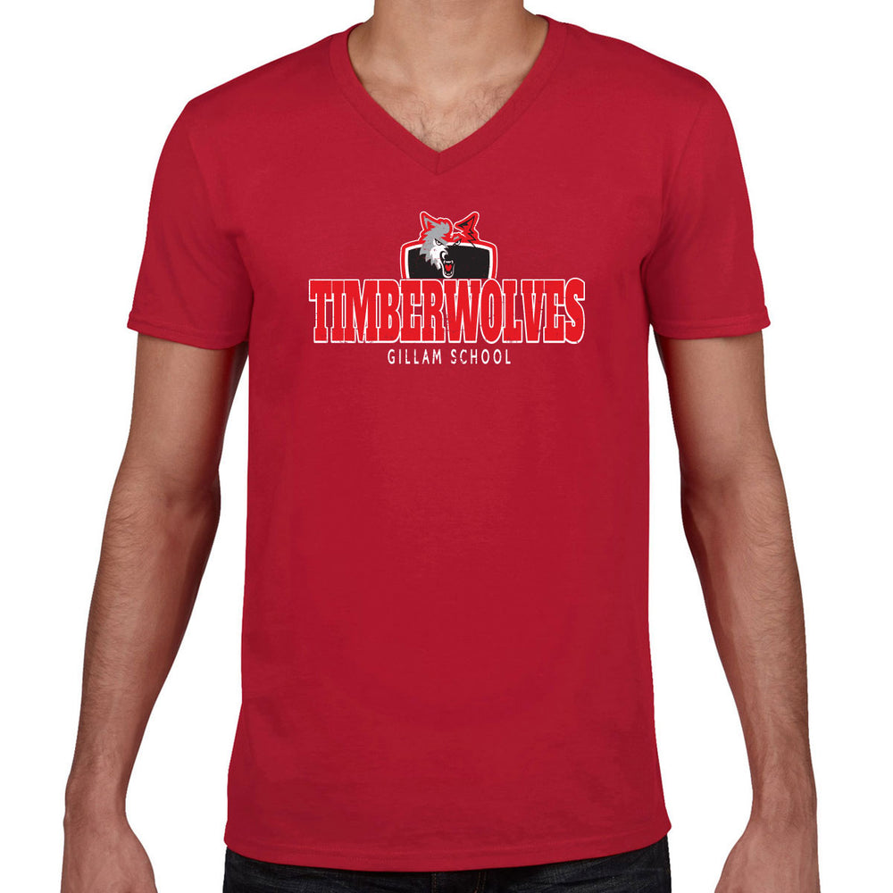 Adult V-Neck - Cherry Red - Timberwolves Distressed logo