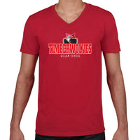 Adult V-Neck - Cherry Red - Timberwolves Distressed logo
